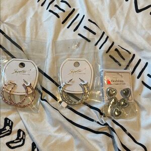 Silver and Gold Hoop Earrings Set